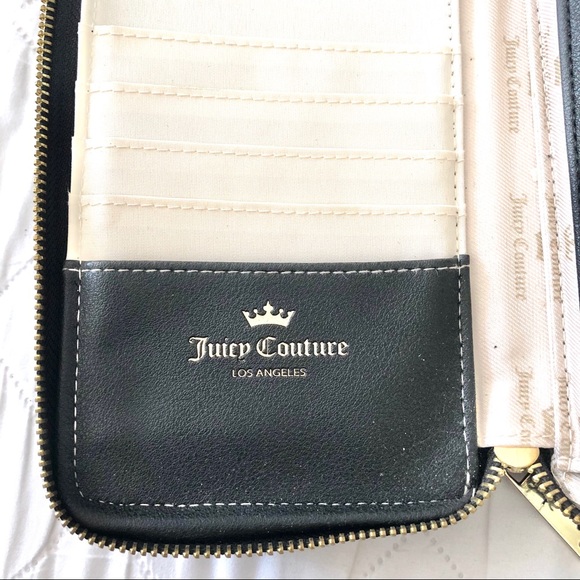 Juicy Couture Black Faux Leather Crossbody Wallet Purse Gold Hardware - Picture 16 of 16